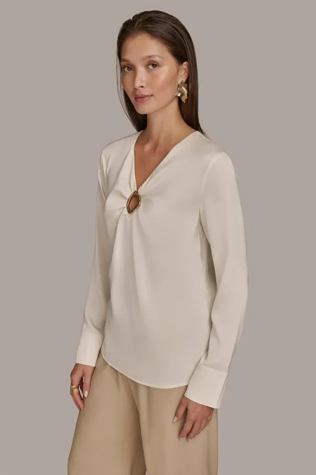 Women Donna Karan Sweaters And Tops TOP WITH KEYHOLE HARDWARE Ivory
