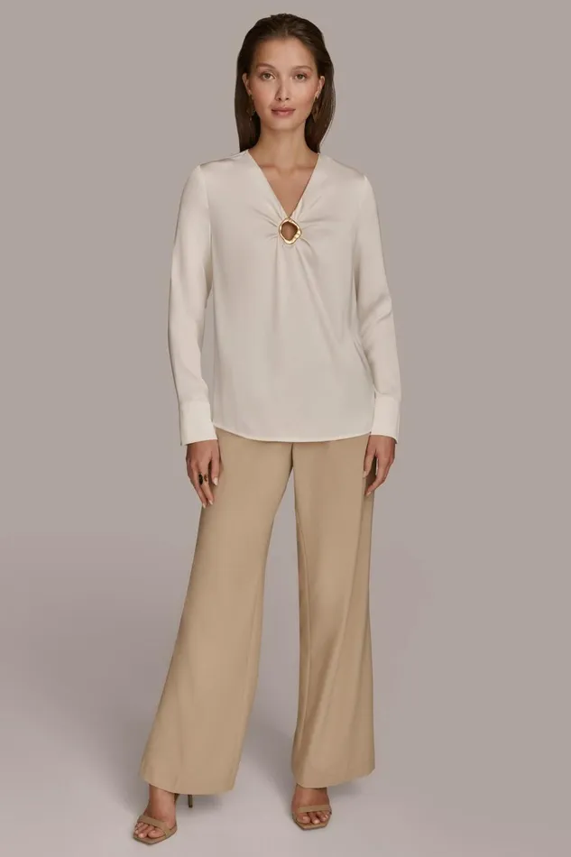Women Donna Karan Sweaters And Tops TOP WITH KEYHOLE HARDWARE Ivory