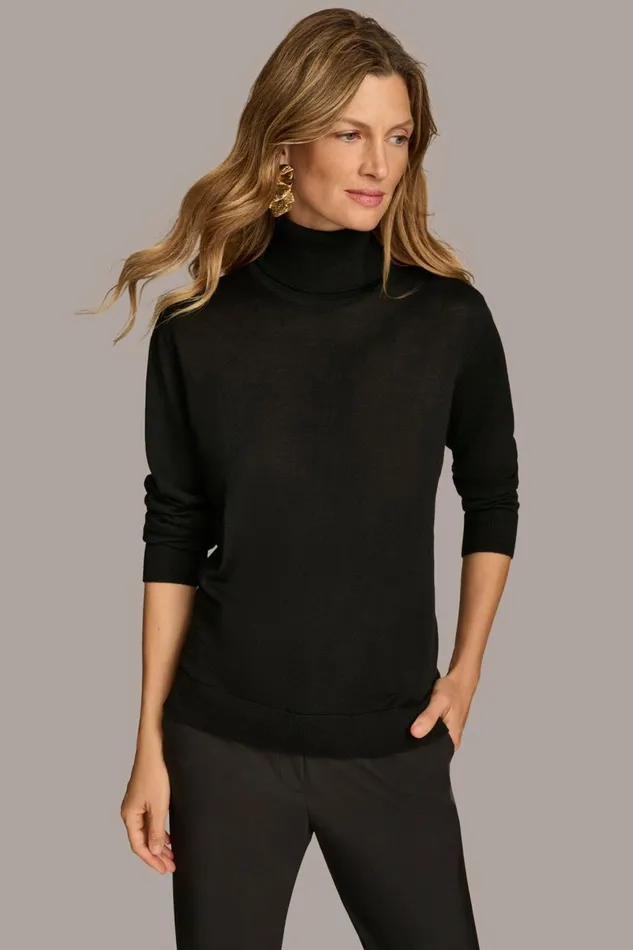 Women Donna Karan Sweaters And Tops TURTLE NECK HIGH LOW TOP Black