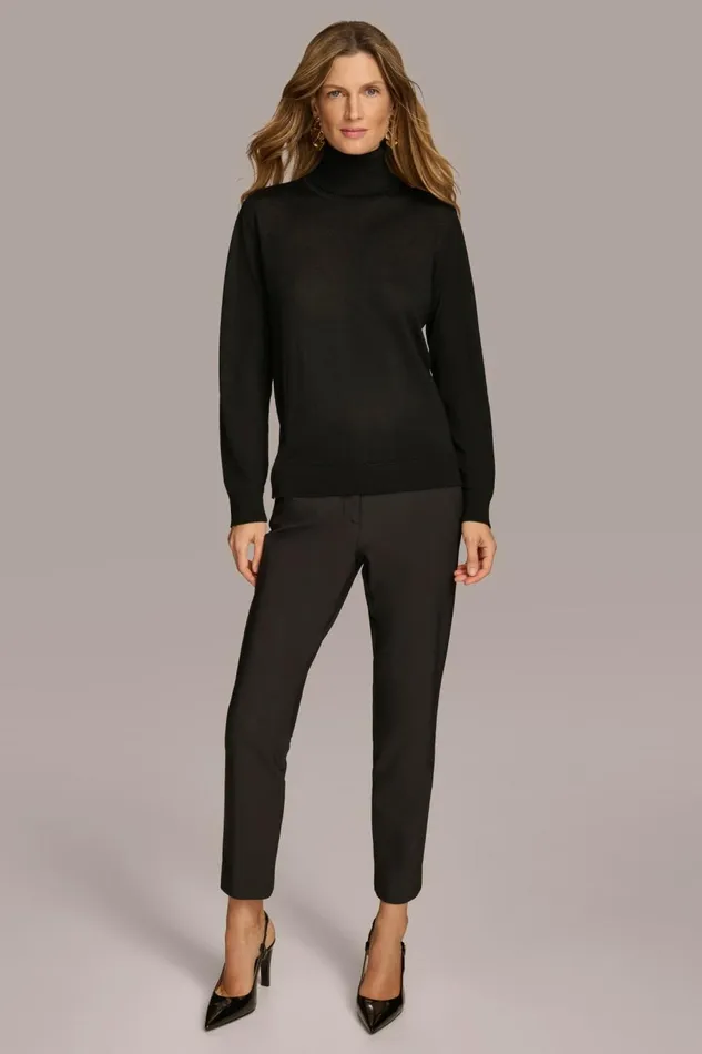 Women Donna Karan Sweaters And Tops TURTLE NECK HIGH LOW TOP Black