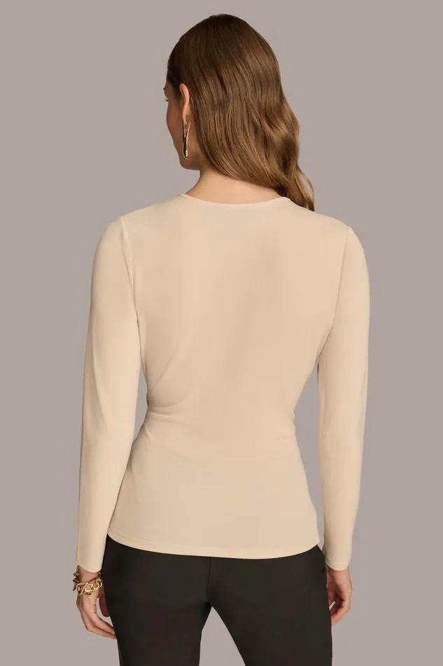 Women Donna Karan Sweaters And Tops V NECK TOP WITH HARDWARE Biscotti