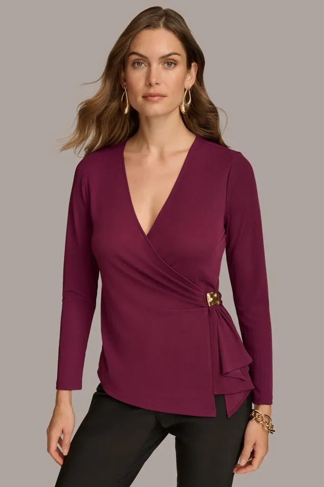 Women Donna Karan Sweaters And Tops V NECK TOP WITH HARDWARE Elderberry