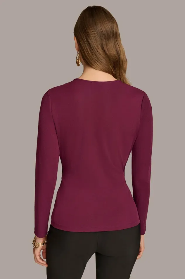 Women Donna Karan Sweaters And Tops V NECK TOP WITH HARDWARE Elderberry