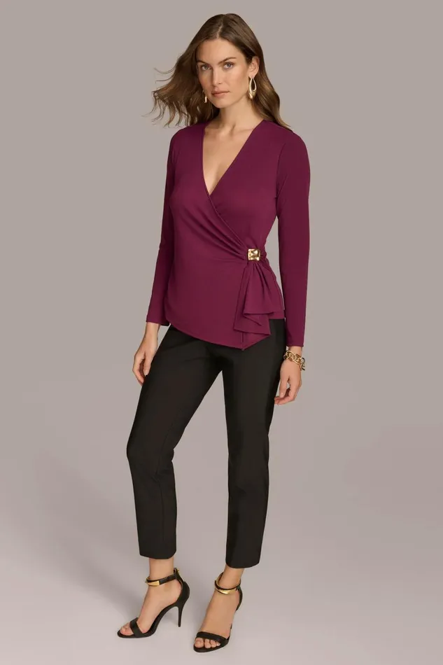 Women Donna Karan Sweaters And Tops V NECK TOP WITH HARDWARE Elderberry