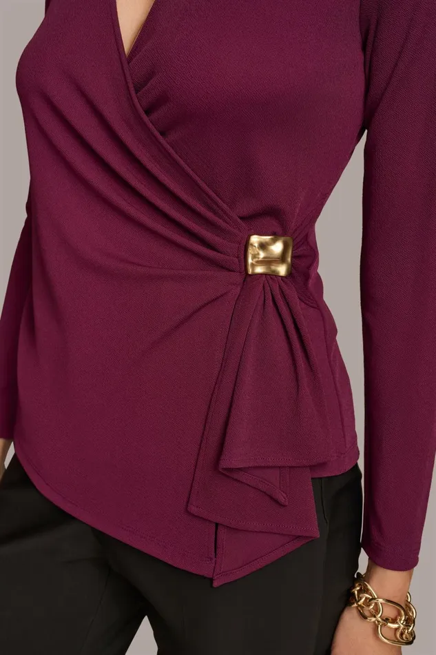 Women Donna Karan Sweaters And Tops V NECK TOP WITH HARDWARE Elderberry