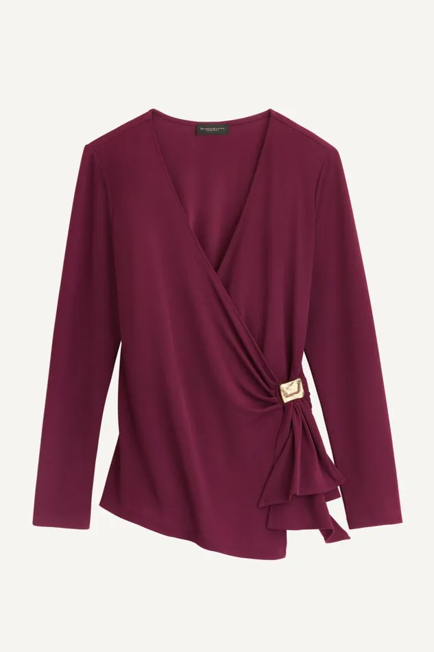 Women Donna Karan Sweaters And Tops V NECK TOP WITH HARDWARE Elderberry