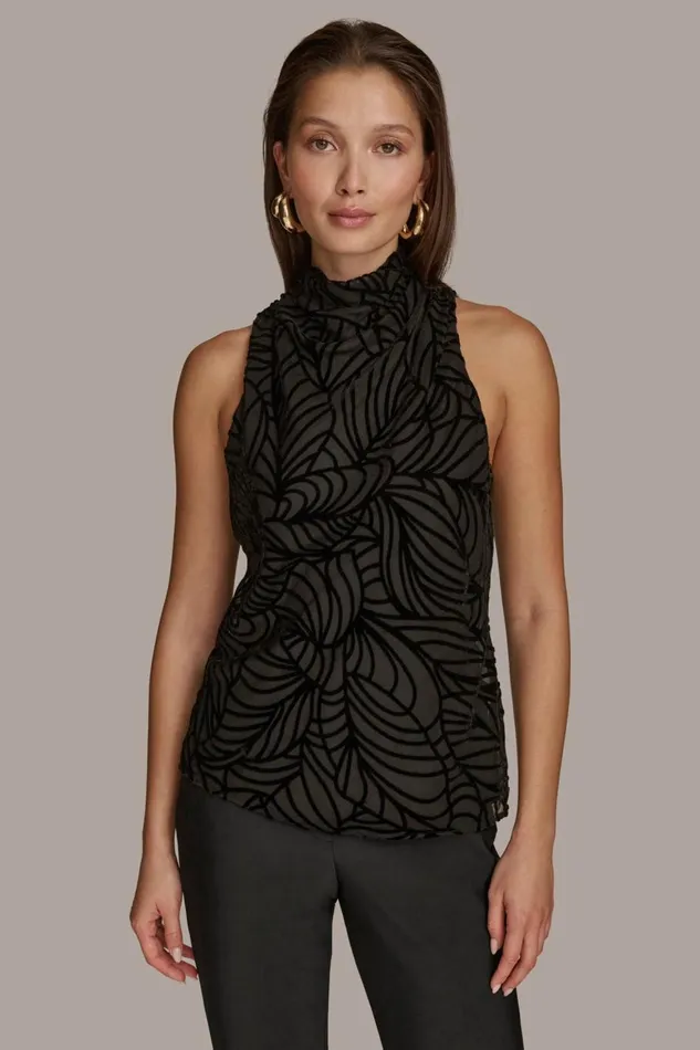 Women Donna Karan Sweaters And Tops VELVET BURNOUT TOP Black