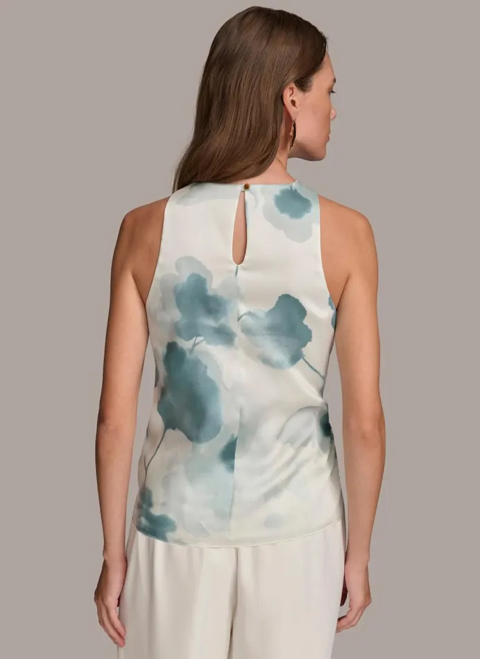 Women Donna Karan Sweaters And Tops WRAP TIE WAIST BLOUSE Frost Blue Combo