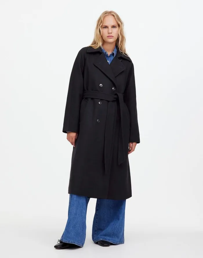 Women DoubleBreasted Trench Coat True Black Madewell Coats Jackets