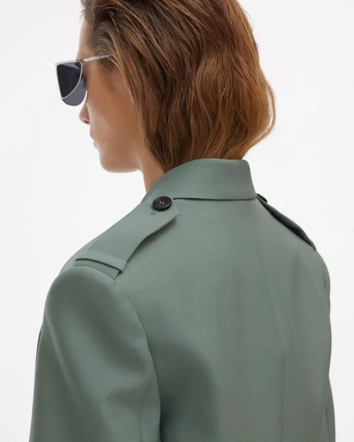 Women Double Button Cropped Silk Blazer Jade Helmut Lang Jackets