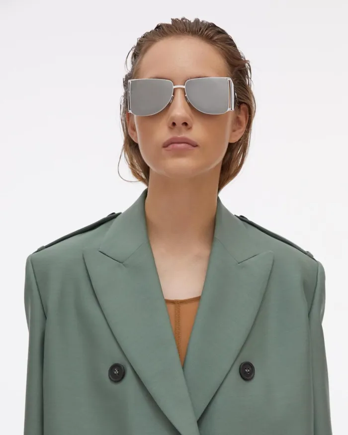 Women Double Button Cropped Silk Blazer Jade Helmut Lang Jackets