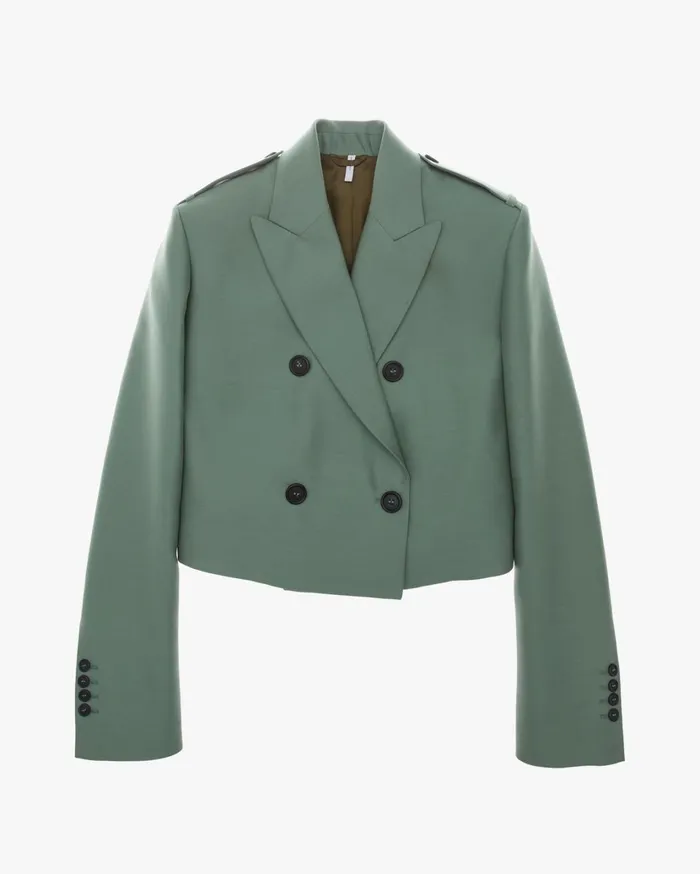 Women Double Button Cropped Silk Blazer Jade Helmut Lang Jackets