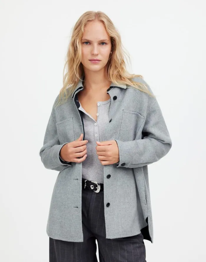 Women DoubleFaced Long ShirtJacket Heather Coal Madewell Coats Jackets
