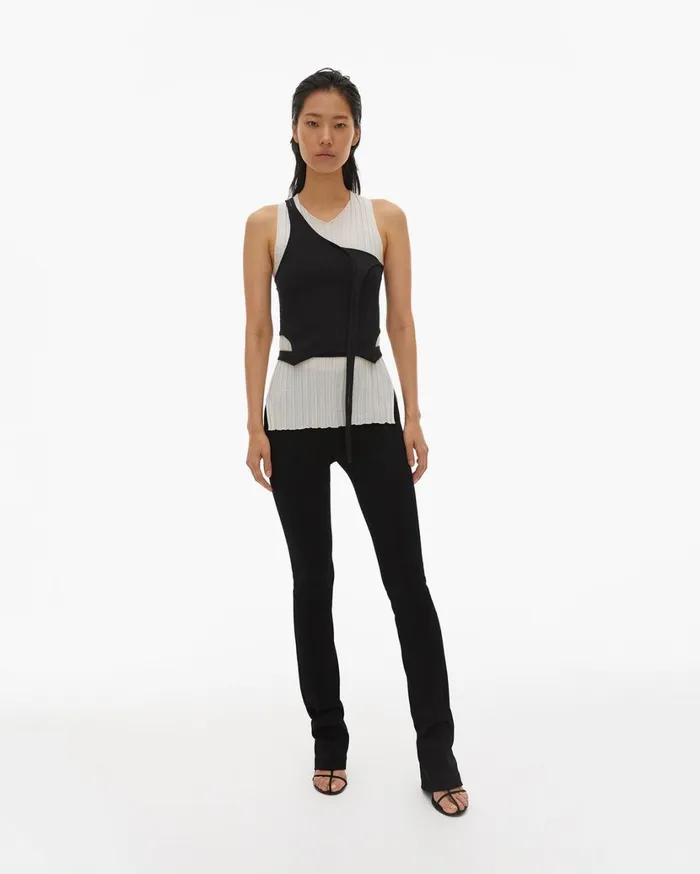 Women Double Needle Rib Flare Legging Black Helmut Lang Pants
