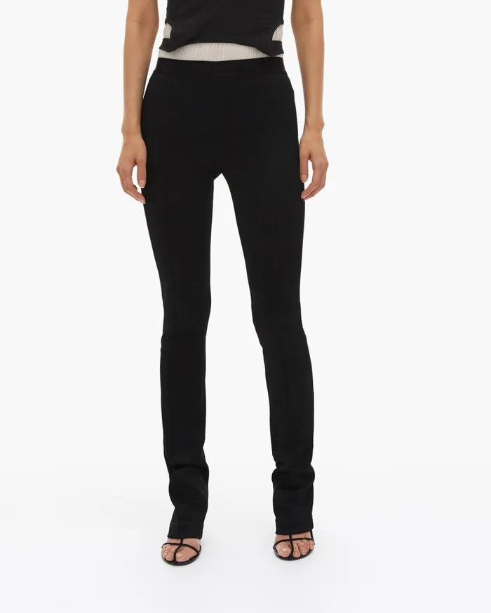 Women Double Needle Rib Flare Legging Black Helmut Lang Pants