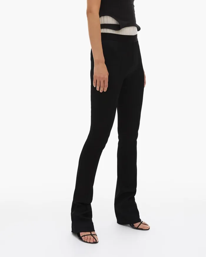 Women Double Needle Rib Flare Legging Black Helmut Lang Pants