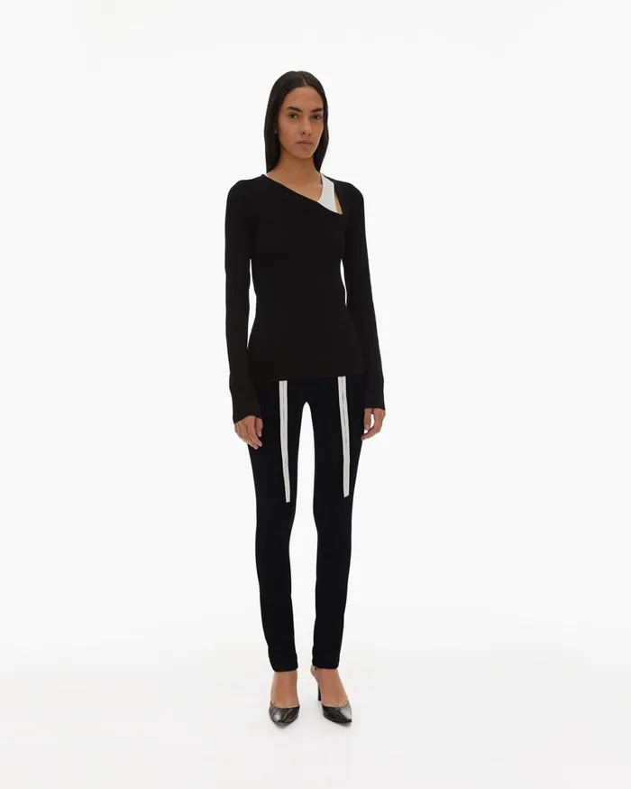 Women Double Needle Rib Legging Black Helmut Lang Pants