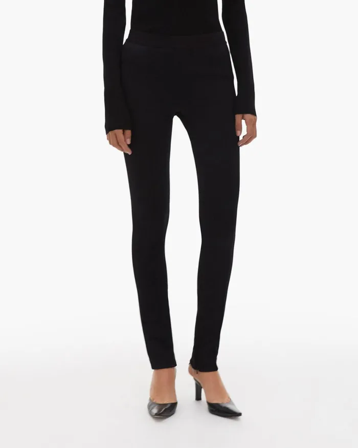 Women Double Needle Rib Legging Black Helmut Lang Pants