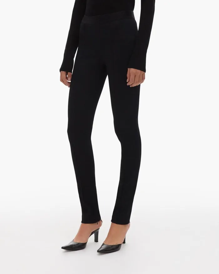 Women Double Needle Rib Legging Black Helmut Lang Pants