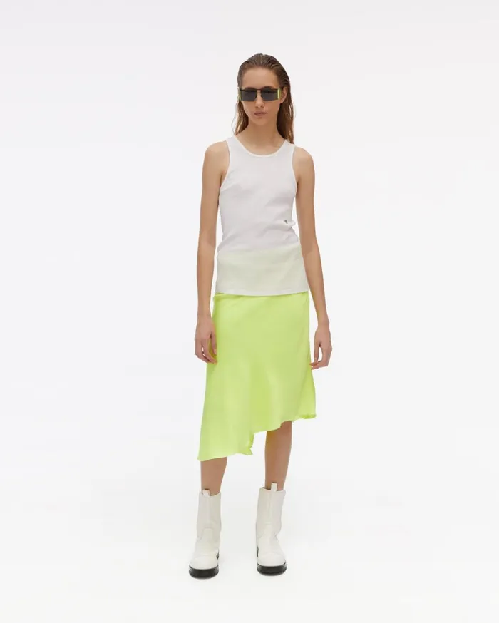 Women Double Satin Asymmetric Skirt Neon Yellow Helmut Lang Dresses and Skirts