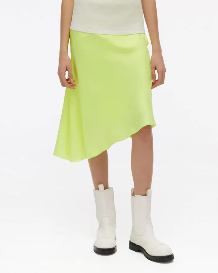 Women Double Satin Asymmetric Skirt Neon Yellow Helmut Lang Dresses and Skirts