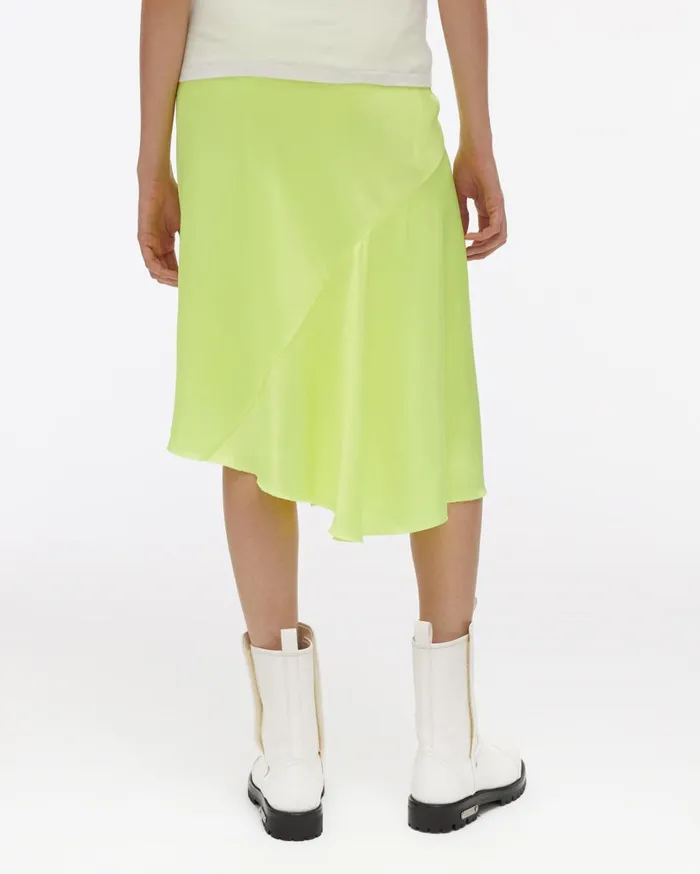 Women Double Satin Asymmetric Skirt Neon Yellow Helmut Lang Dresses and Skirts