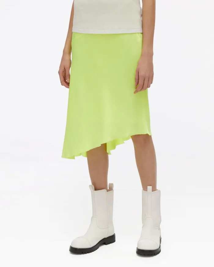 Women Double Satin Asymmetric Skirt Neon Yellow Helmut Lang Dresses and Skirts