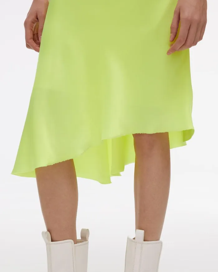 Women Double Satin Asymmetric Skirt Neon Yellow Helmut Lang Dresses and Skirts