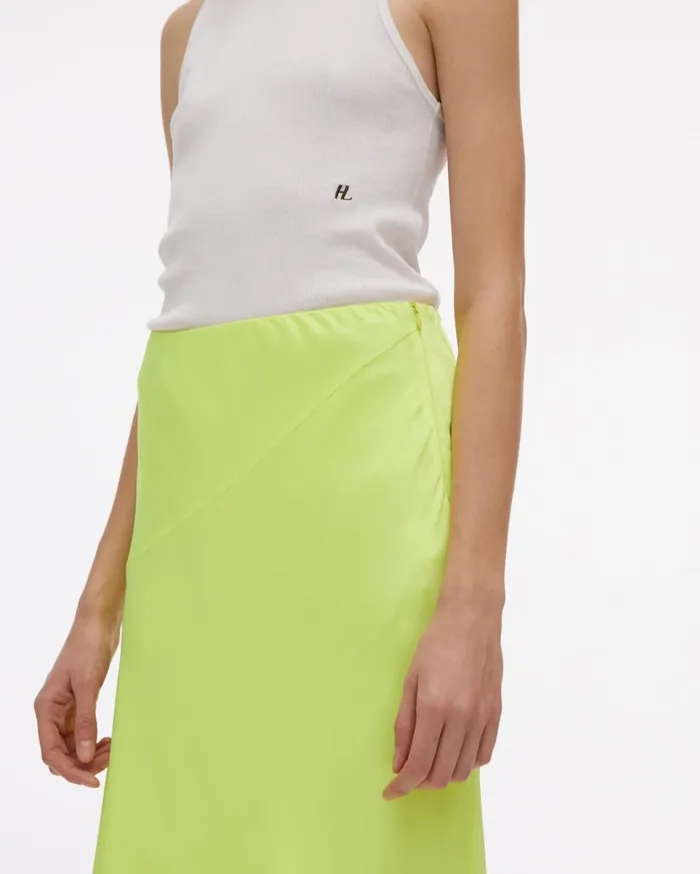 Women Double Satin Asymmetric Skirt Neon Yellow Helmut Lang Dresses and Skirts