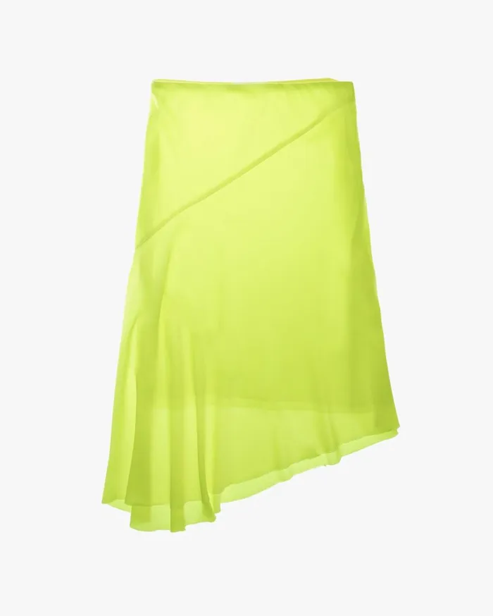 Women Double Satin Asymmetric Skirt Neon Yellow Helmut Lang Dresses and Skirts