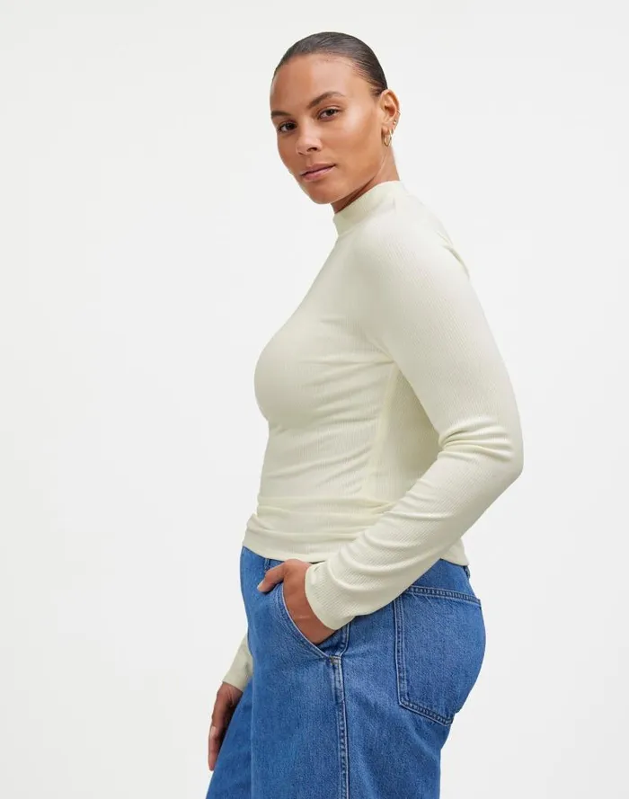 Women Drapey Rib LongSleeve Mockneck Top Winter White Madewell Tees