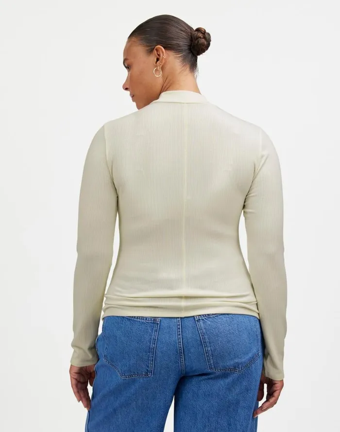 Women Drapey Rib LongSleeve Mockneck Top Winter White Madewell Tees