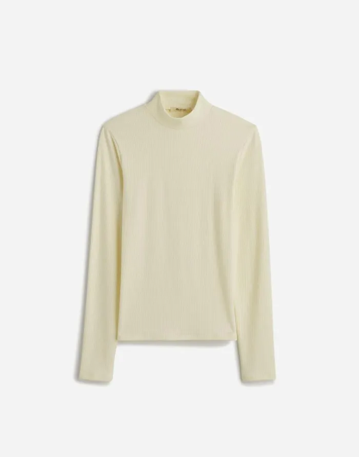 Women Drapey Rib LongSleeve Mockneck Top Winter White Madewell Tees