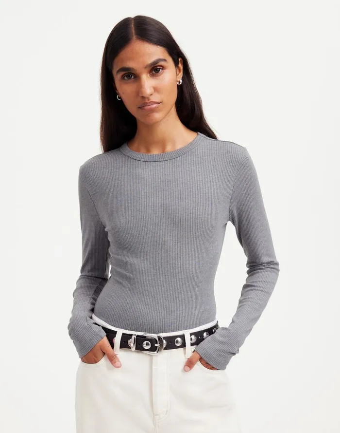 Women Drapey Rib LongSleeve Tee Hthr Black Charcoal Madewell Tees