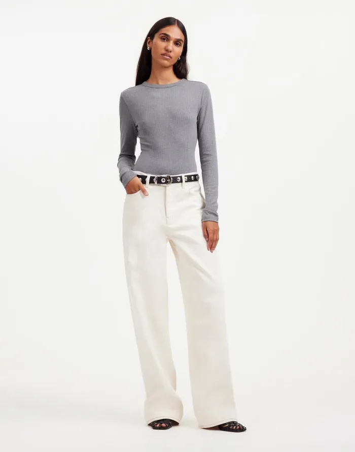 Women Drapey Rib LongSleeve Tee Hthr Black Charcoal Madewell Tees