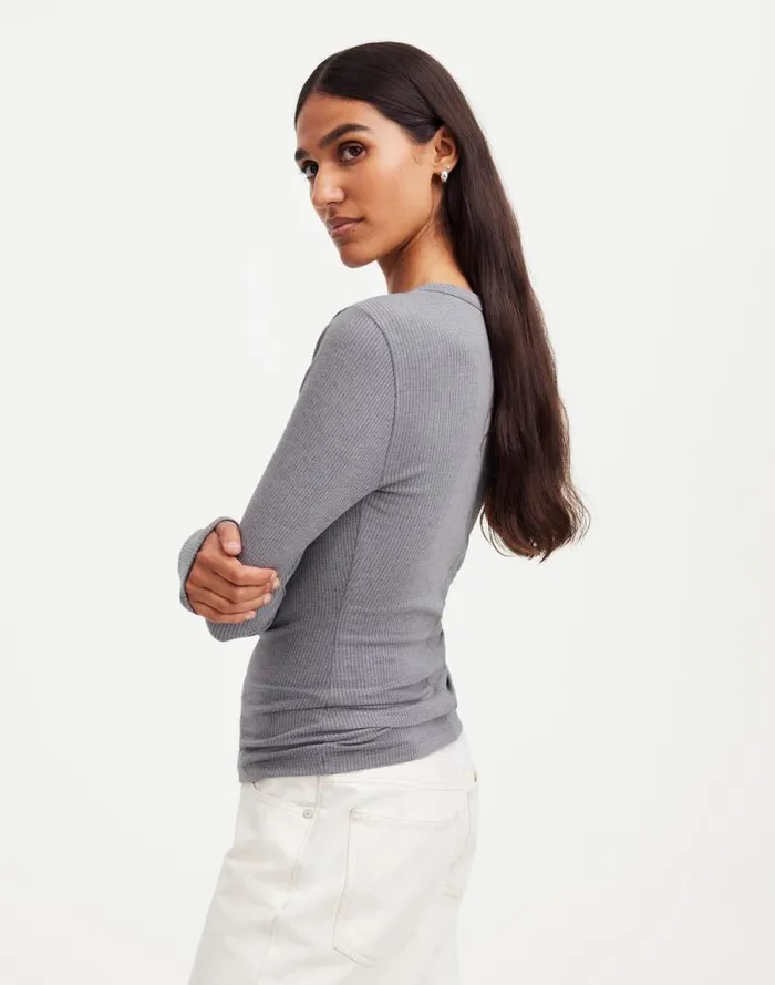 Women Drapey Rib LongSleeve Tee Hthr Black Charcoal Madewell Tees