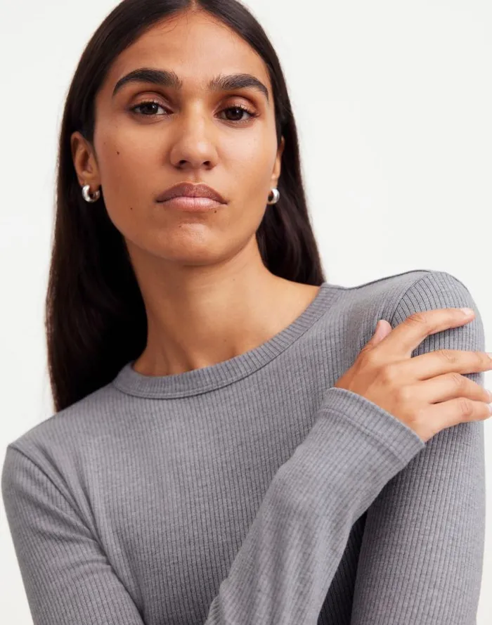 Women Drapey Rib LongSleeve Tee Hthr Black Charcoal Madewell Tees