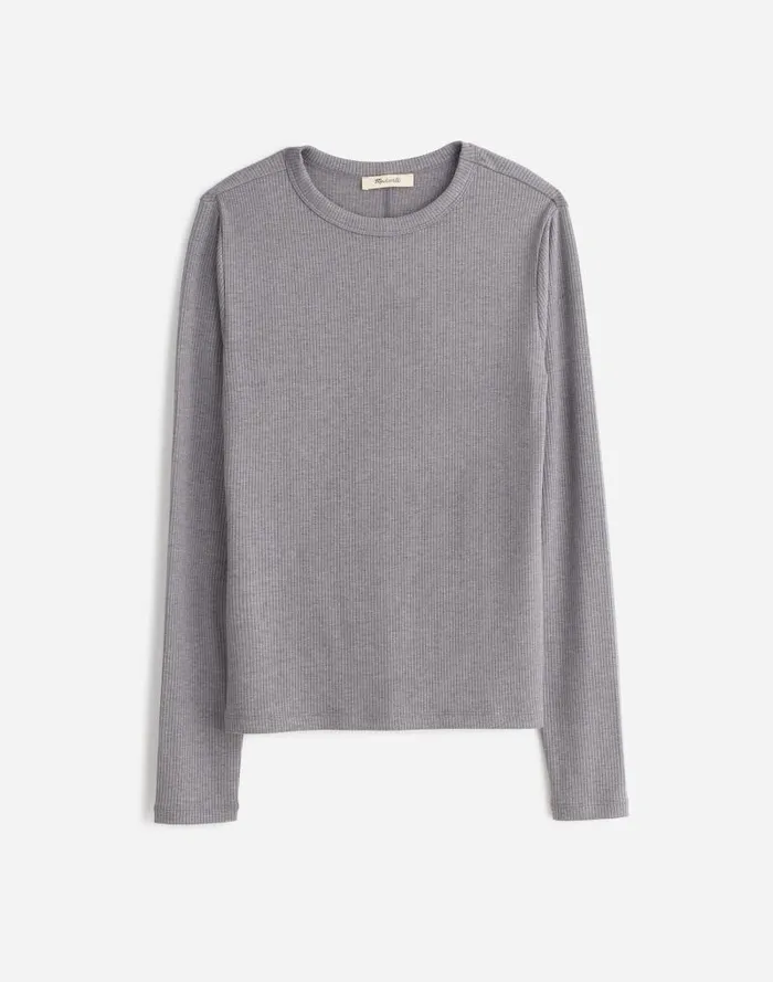 Women Drapey Rib LongSleeve Tee Hthr Black Charcoal Madewell Tees
