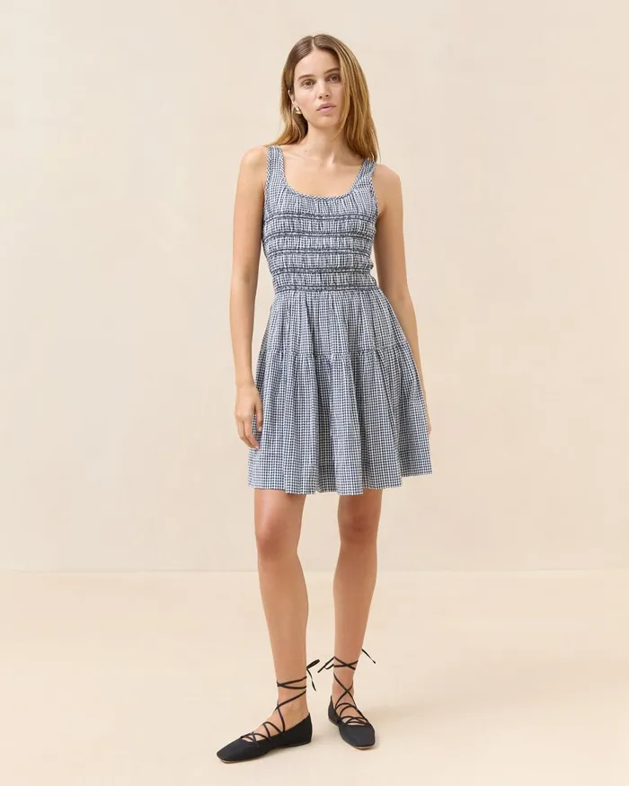 Women Dresses Loeffler Randall Melody Navy Gingham Mini Dress