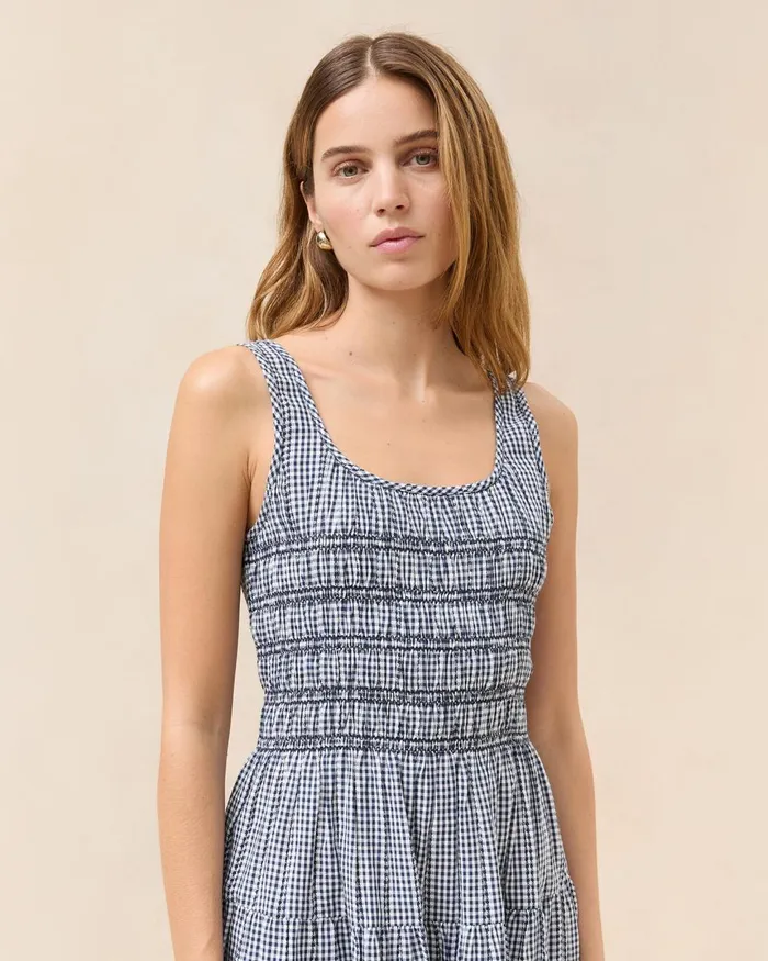 Women Dresses Loeffler Randall Melody Navy Gingham Mini Dress Women Dresses Loeffler Randall Melody Navy Gingham Mini Dress