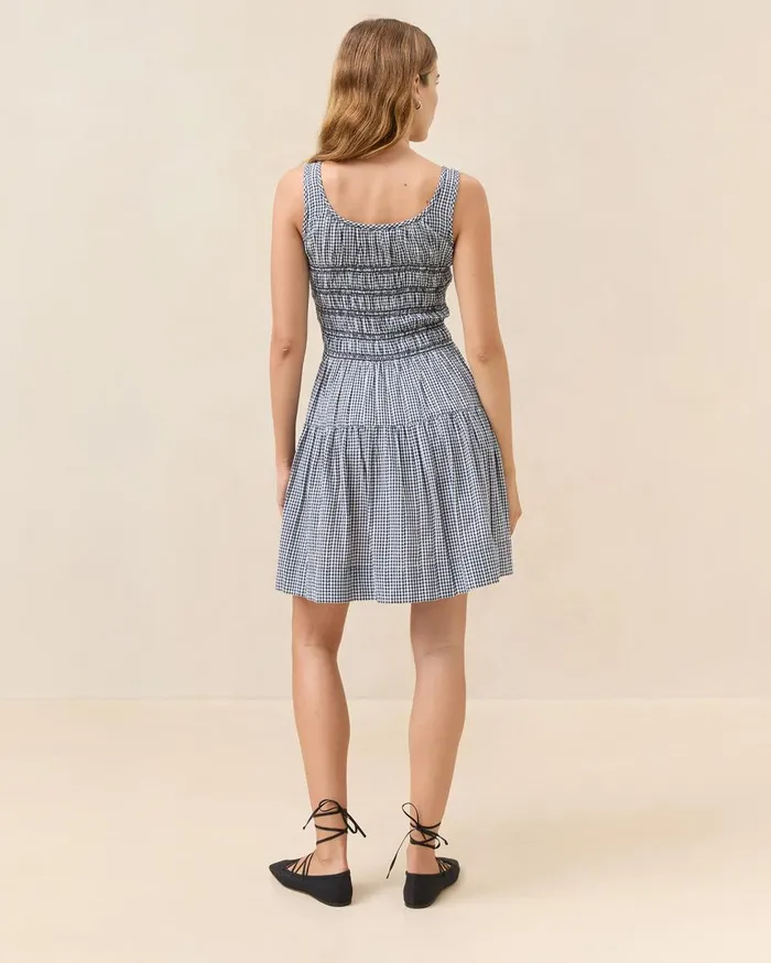 Women Dresses Loeffler Randall Melody Navy Gingham Mini Dress Women Dresses Loeffler Randall Melody Navy Gingham Mini Dress