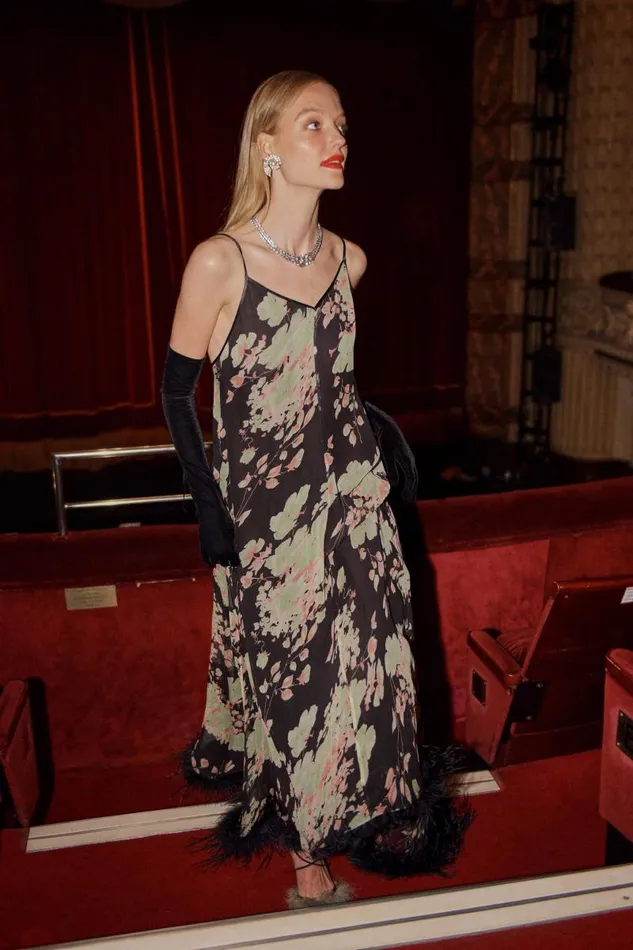 Women Dresses RIXO Amaryllis Black Watercolour Blossom