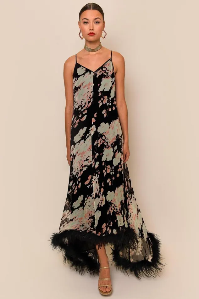 Women Dresses RIXO Amaryllis Black Watercolour Blossom Women Dresses RIXO Amaryllis Black Watercolour Blossom