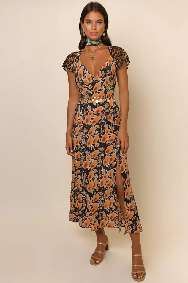 Women Dresses RIXO Angelina Sienna Starlet Floral Leopard Mix