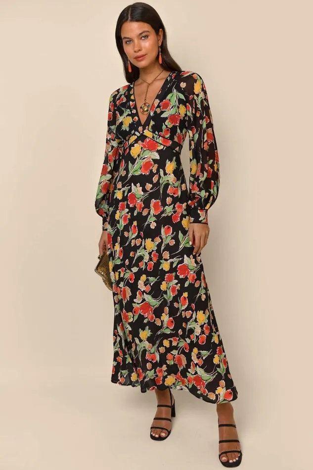 Women Dresses RIXO Ayla Fontainhas Floral Black