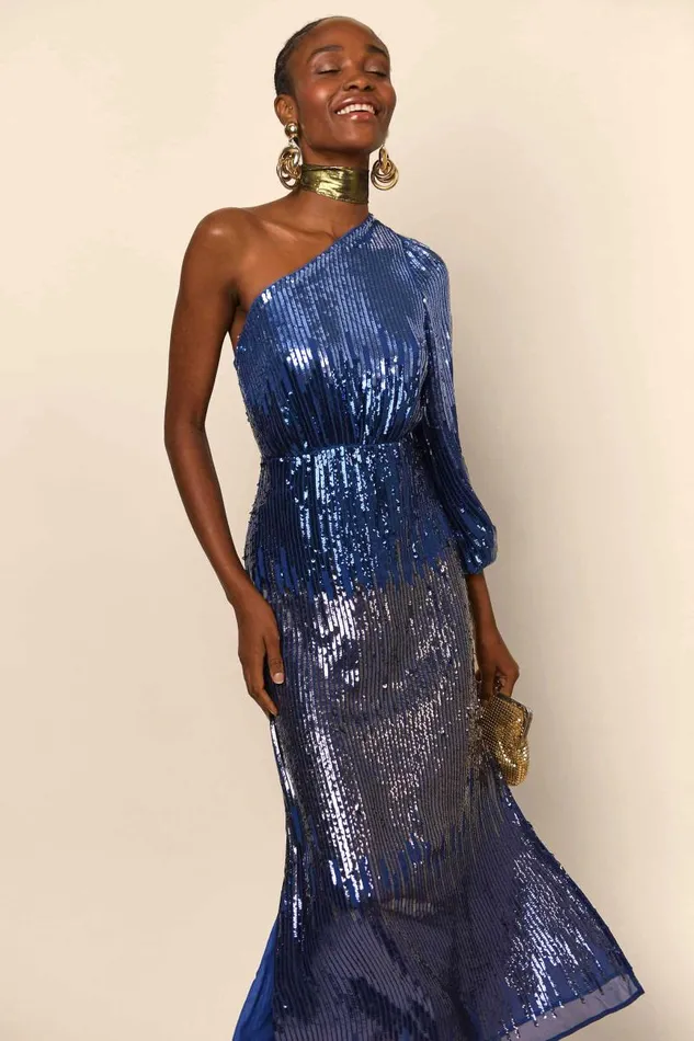 Women Dresses RIXO Bradshaw Blue Ombre Sequin Women Dresses RIXO Bradshaw Blue Ombre Sequin