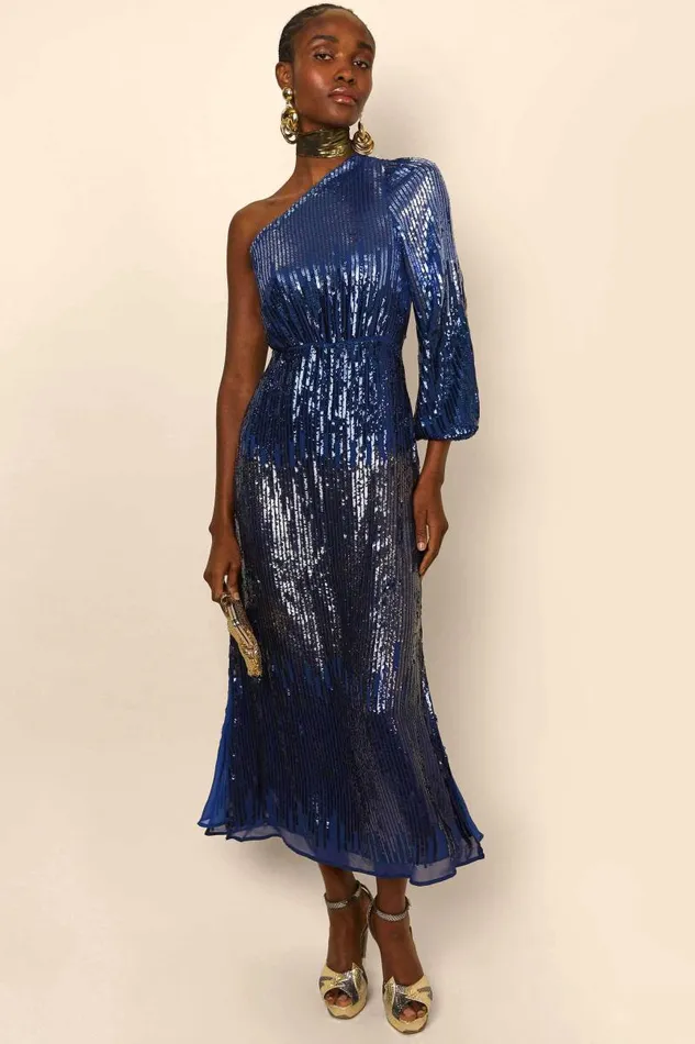 Women Dresses RIXO Bradshaw Blue Ombre Sequin Women Dresses RIXO Bradshaw Blue Ombre Sequin