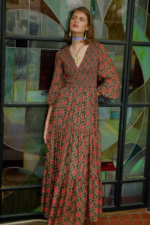 Women Dresses RIXO Brooke Rennie Rose Navy