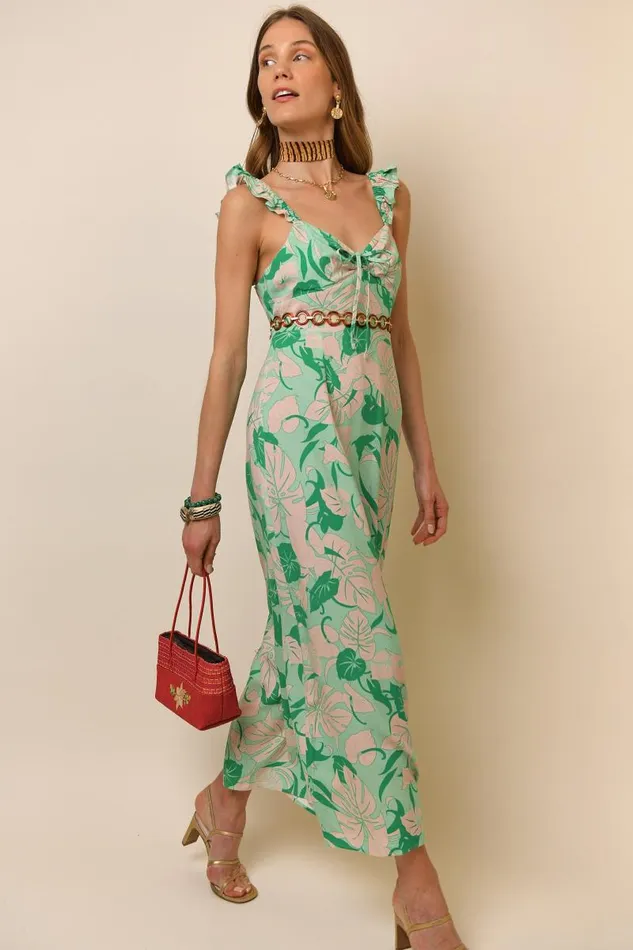 Women Dresses RIXO Cecile Green Tropical Women Dresses RIXO Cecile Green Tropical