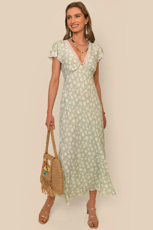 Women Dresses RIXO Clarice Vintage Daisy Green Women Dresses RIXO Clarice Vintage Daisy Green
